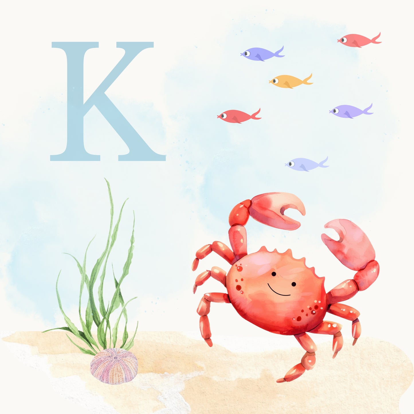 Crab Coastal Alphabet Printable Art - Blue