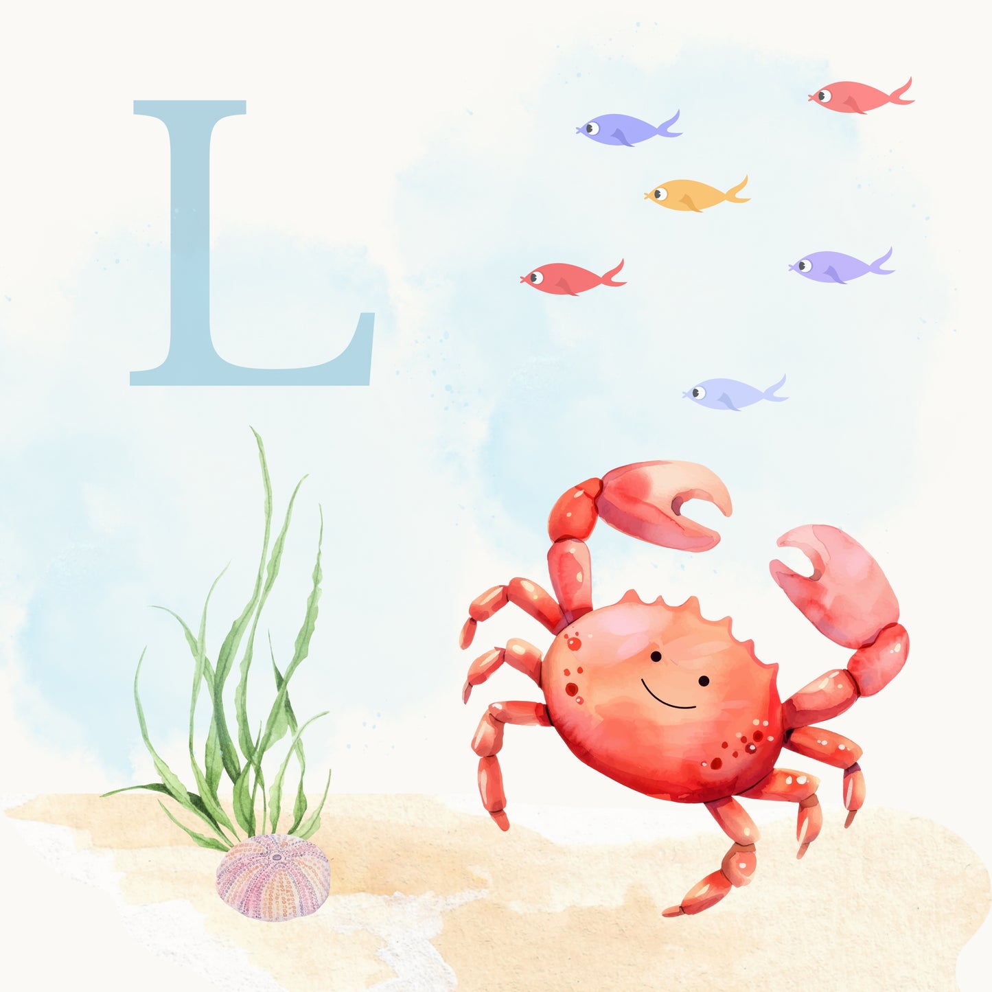Crab Coastal Alphabet Printable Art - Blue