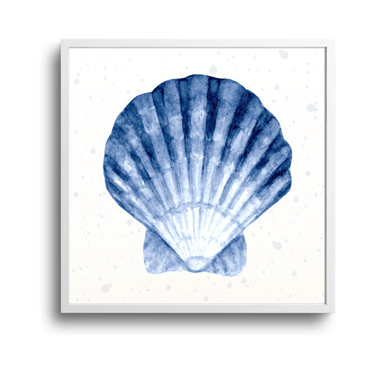 Framed navy scallop shell coastal digital wall art printable download