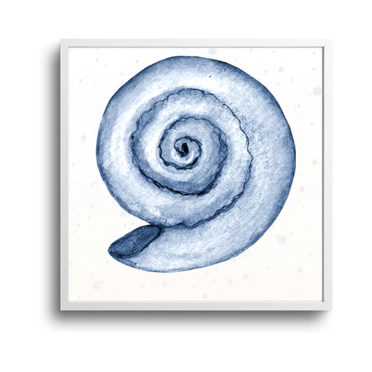 Framed Navy spiral shell coastal digital wall art printable download