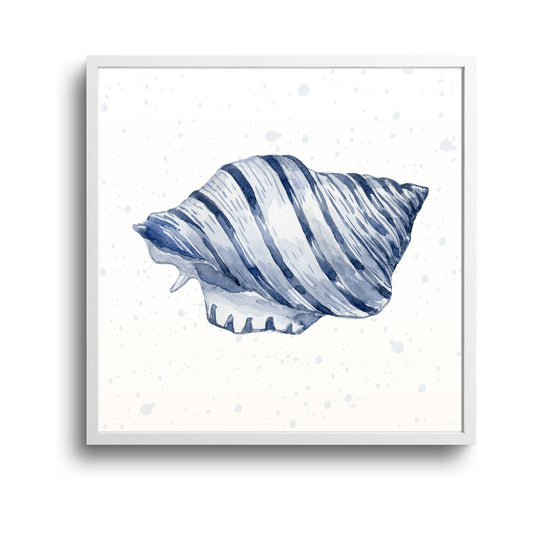 Framed navy striped shell coastal digital wall art printable download