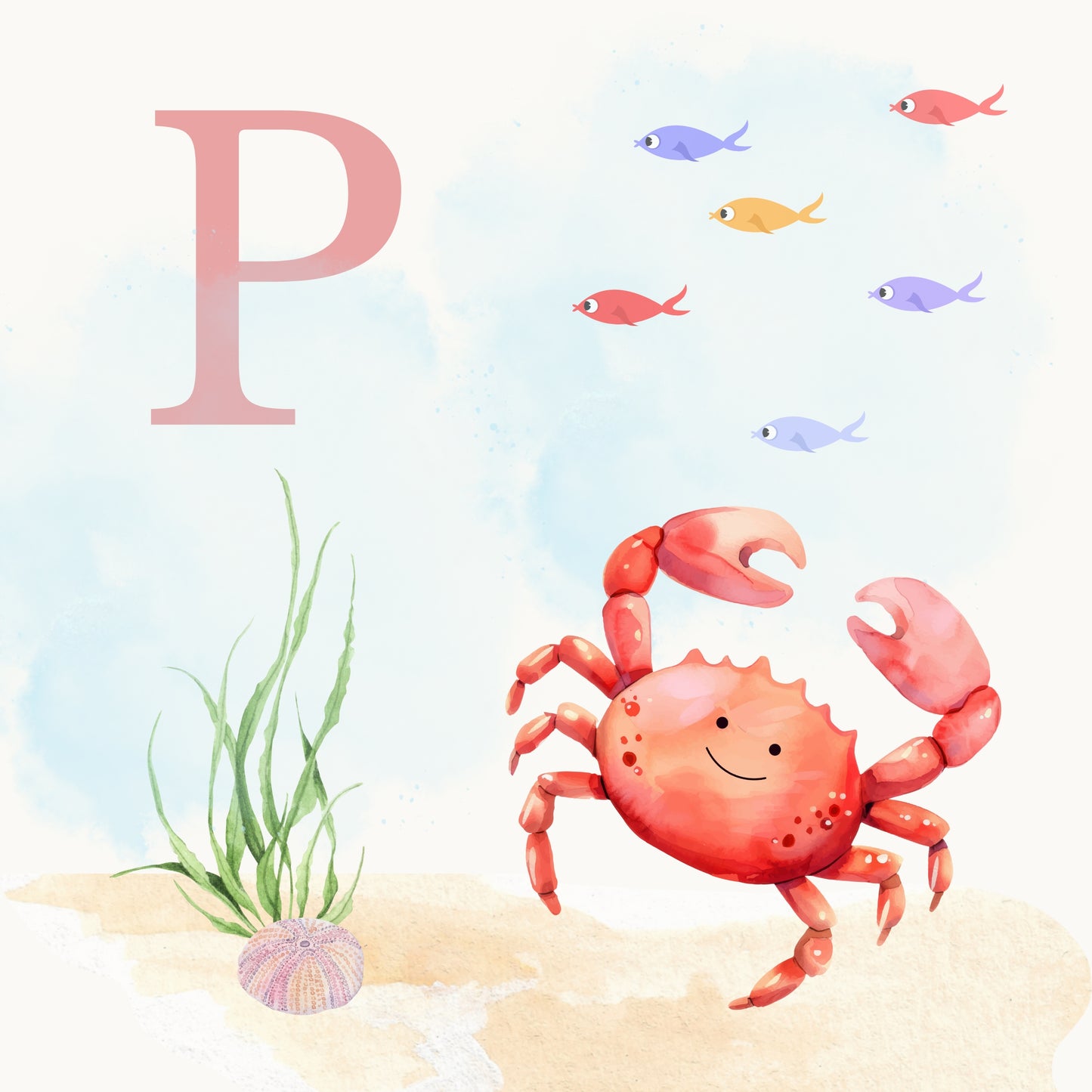 Crab Coastal Alphabet Printable Art - Pink
