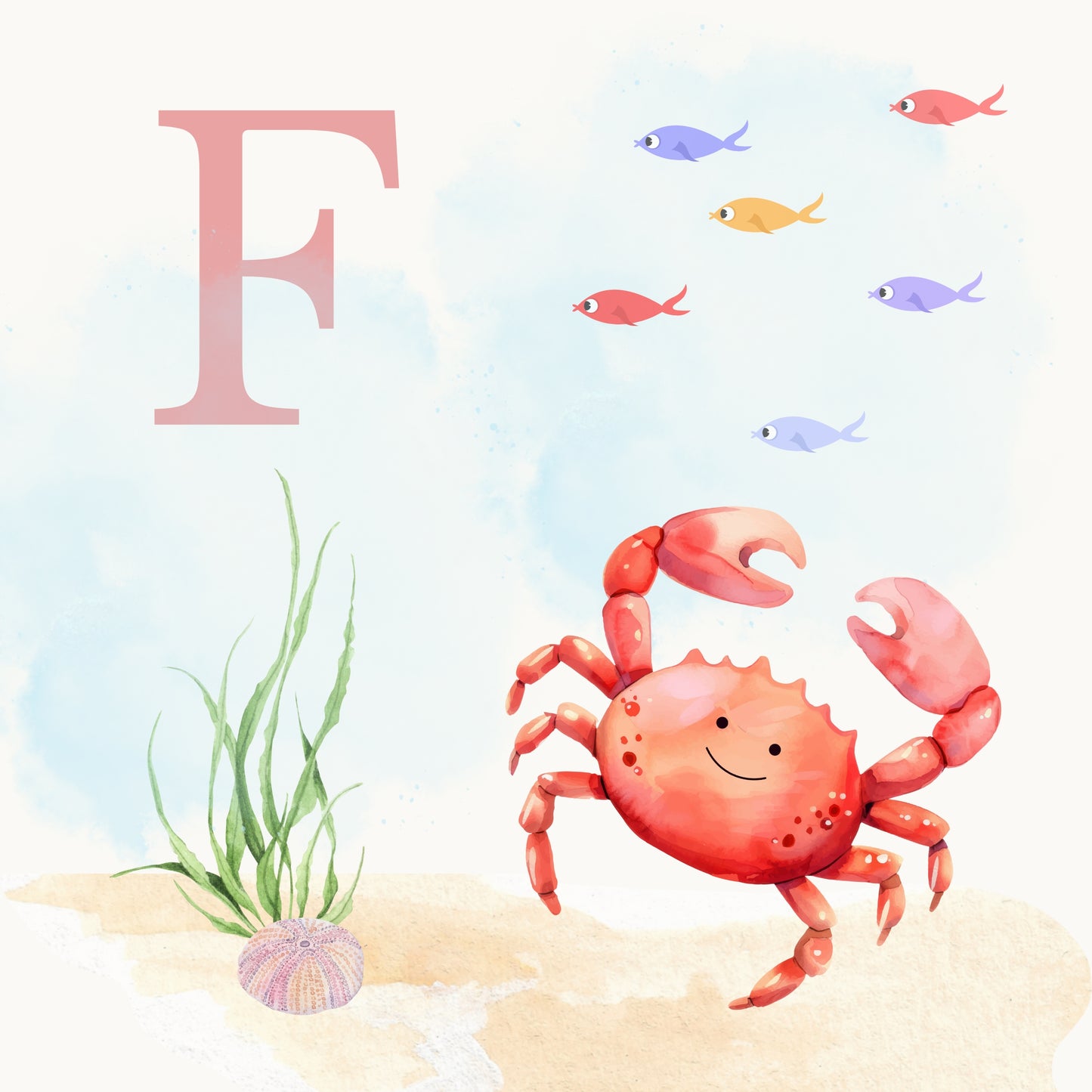 Crab Coastal Alphabet Printable Art - Pink