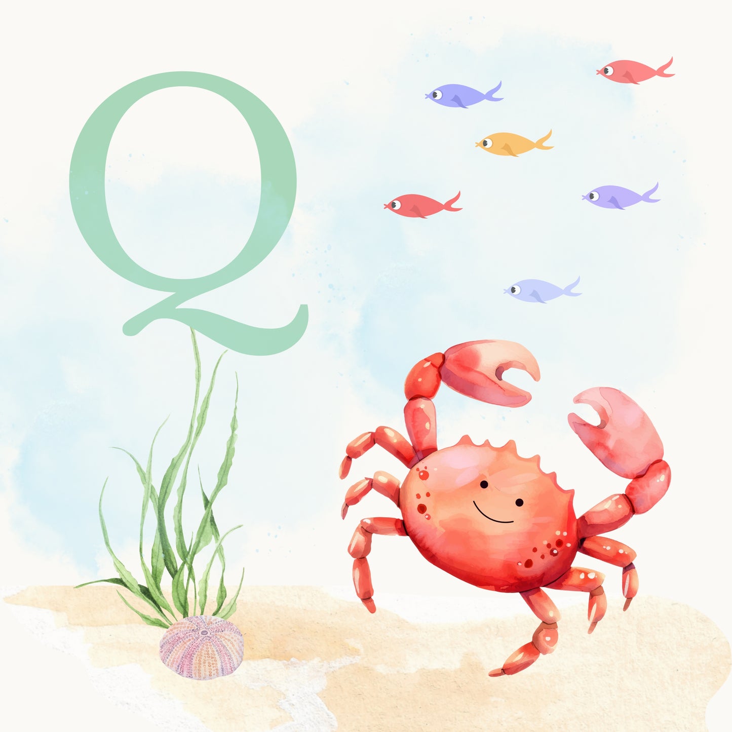 Crab Coastal Alphabet Printable Art - Green