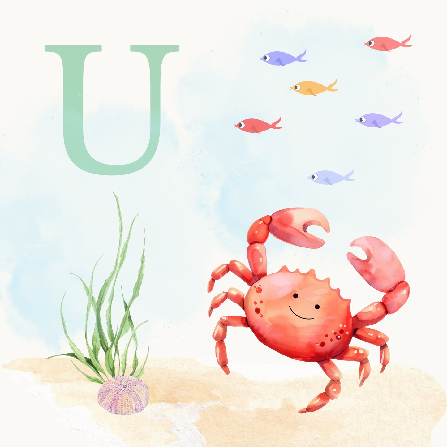 Crab Coastal Alphabet Printable Art - Green
