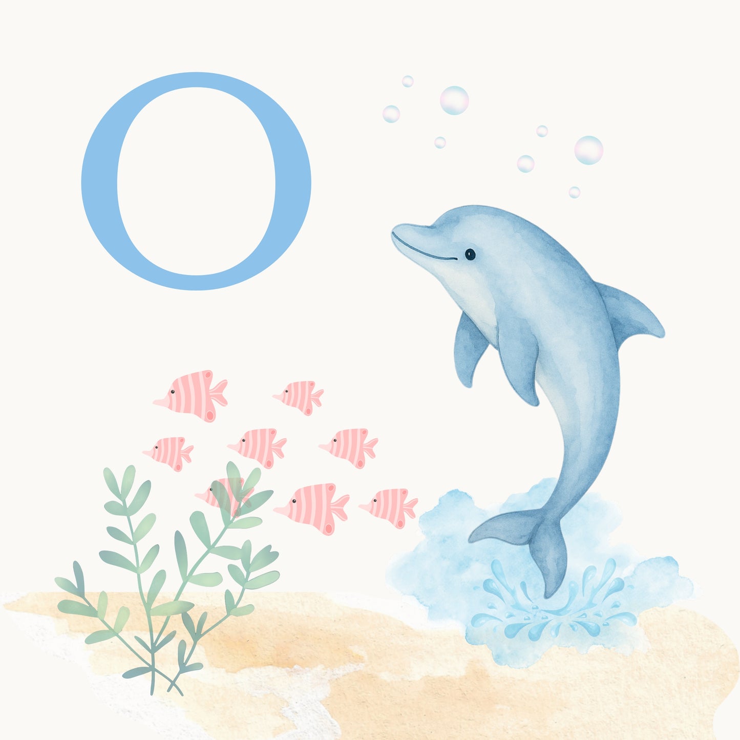 Dolphin Coastal Alphabet Printable Art - Blue