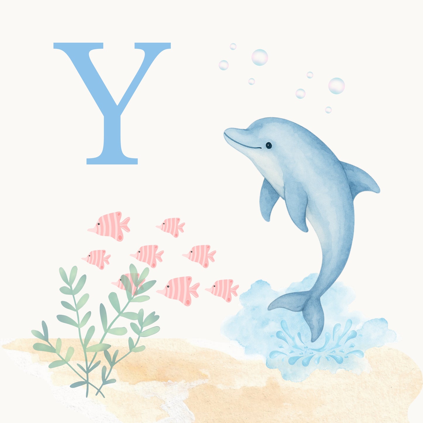 Dolphin Coastal Alphabet Printable Art - Blue
