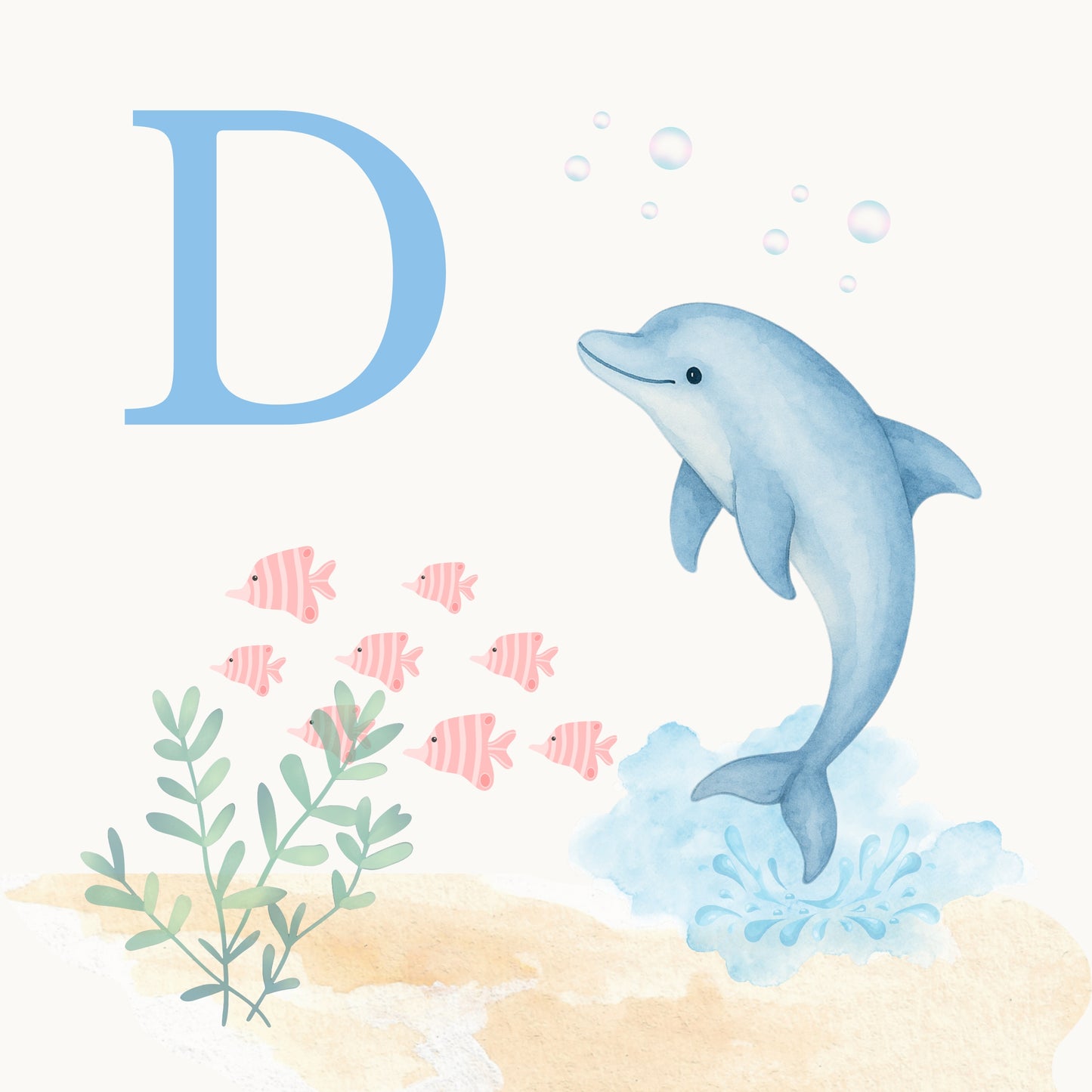 Dolphin Coastal Alphabet Printable Art - Blue
