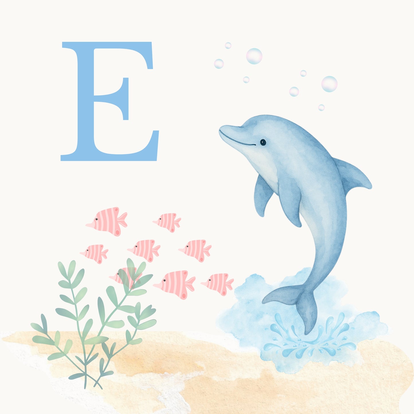 Dolphin Coastal Alphabet Printable Art - Blue
