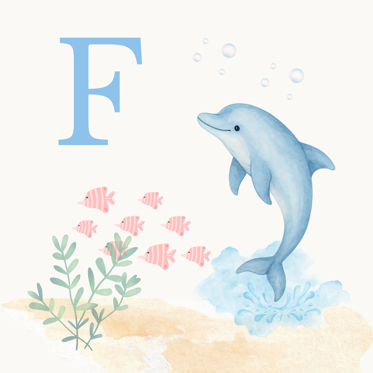 Dolphin Coastal Alphabet Printable Art - Blue