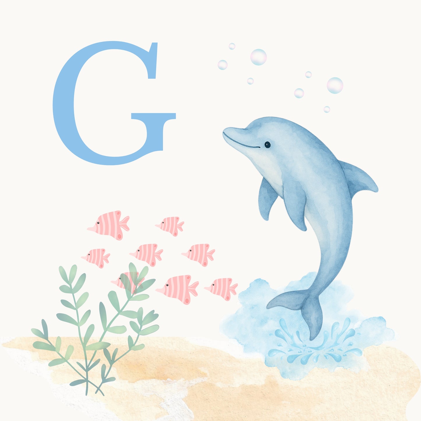 Dolphin Coastal Alphabet Printable Art - Blue