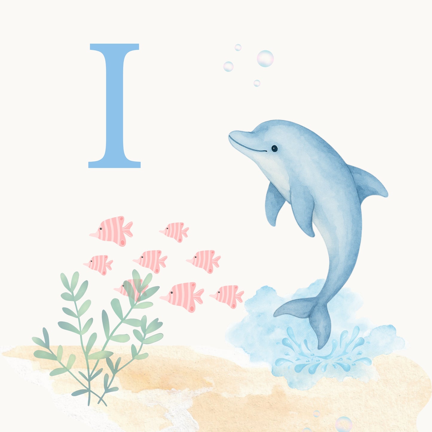 Dolphin Coastal Alphabet Printable Art - Blue