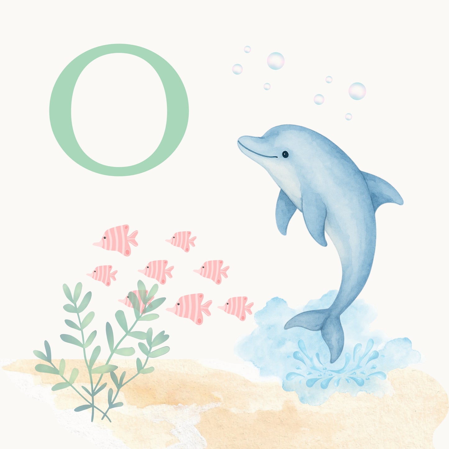 Dolphin Coastal Alphabet Printable Art - Green