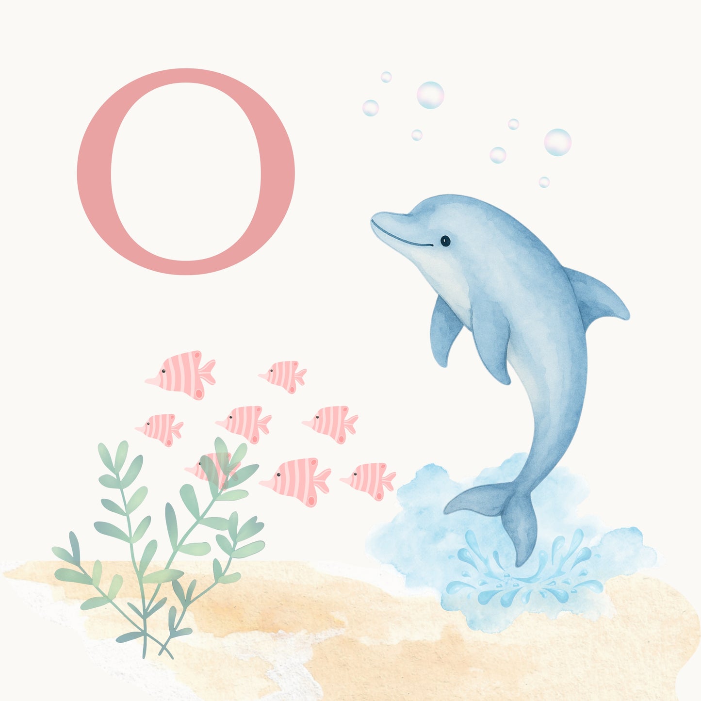 Dolphin Coastal Alphabet Printable Art - Pink
