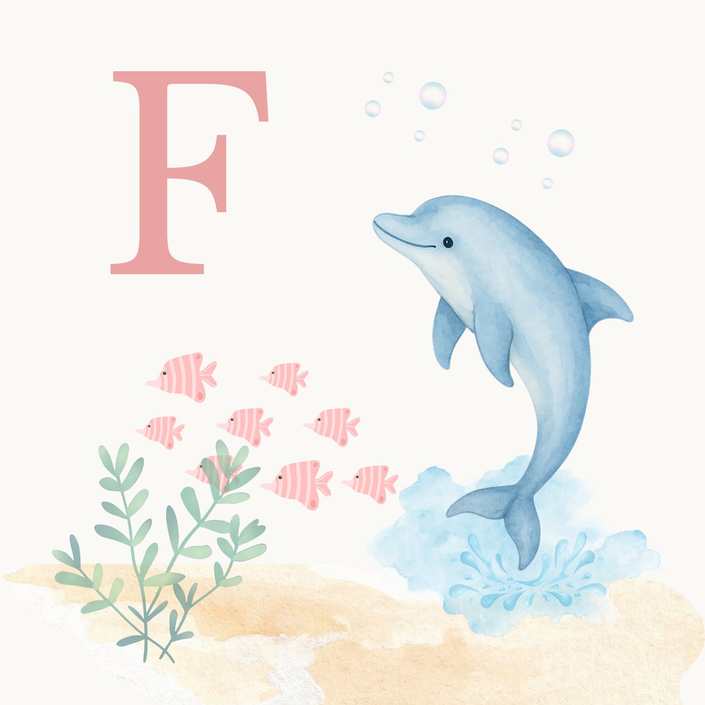 Dolphin Coastal Alphabet Printable Art - Pink