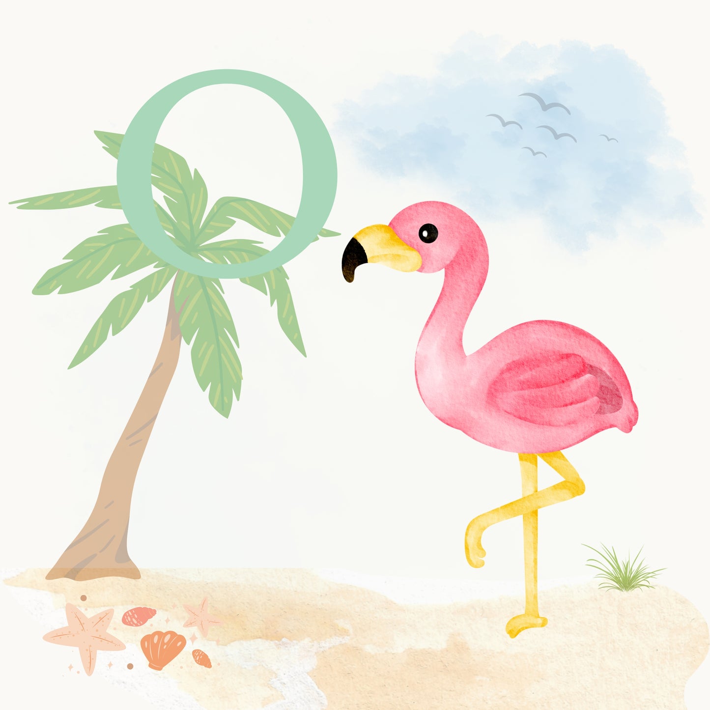 Flamingo Coastal Alphabet Printable Art - Green