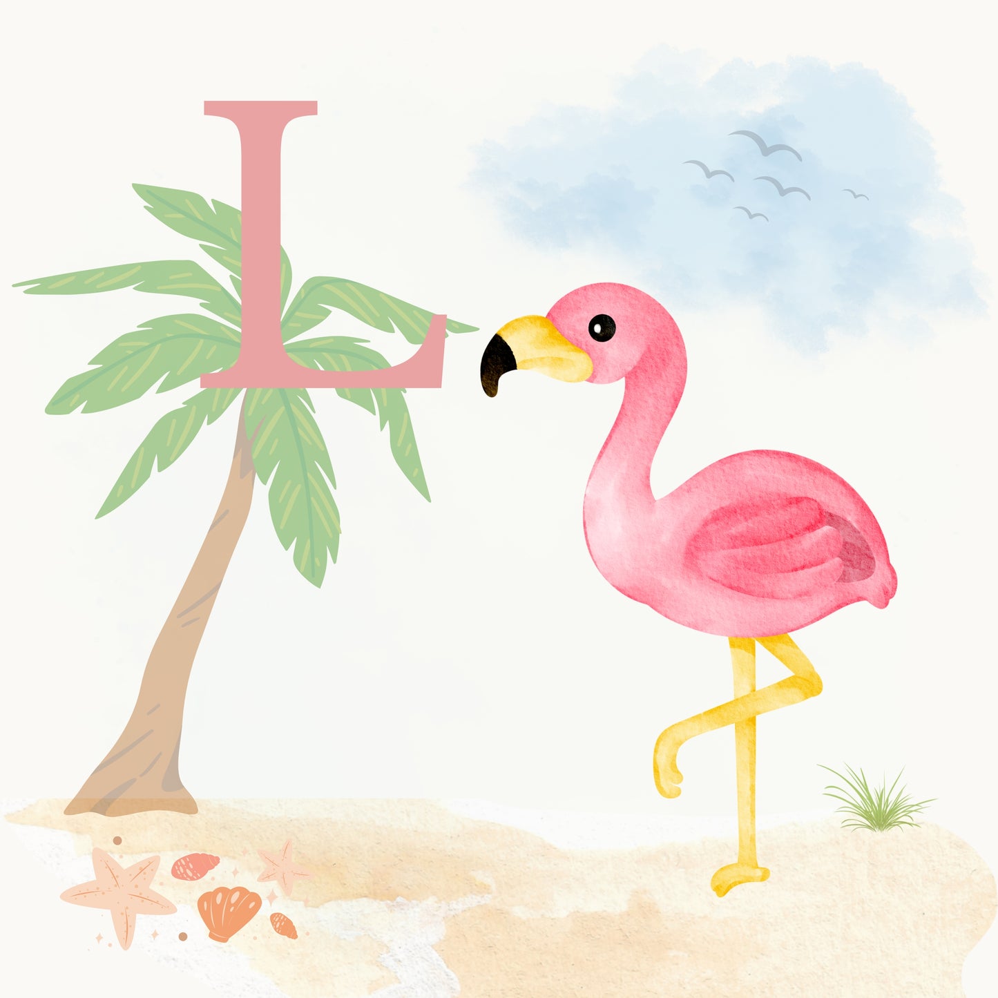Flamingo Coastal Alphabet Printable Art - Pink