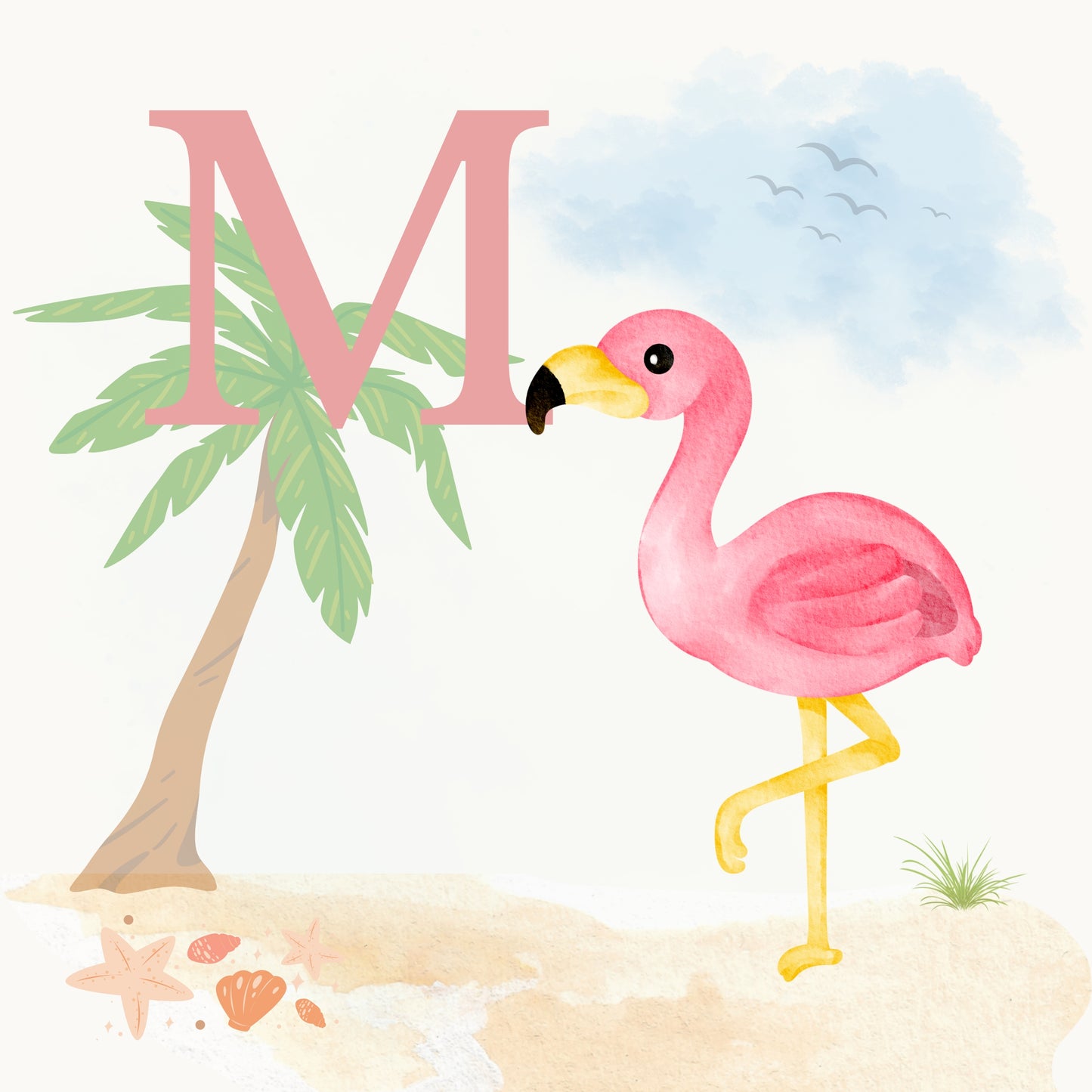 Flamingo Coastal Alphabet Printable Art - Pink