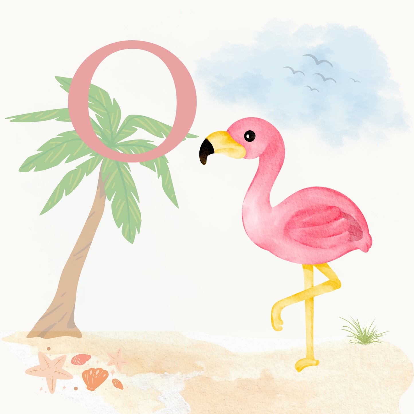 Flamingo Coastal Alphabet Printable Art - Pink