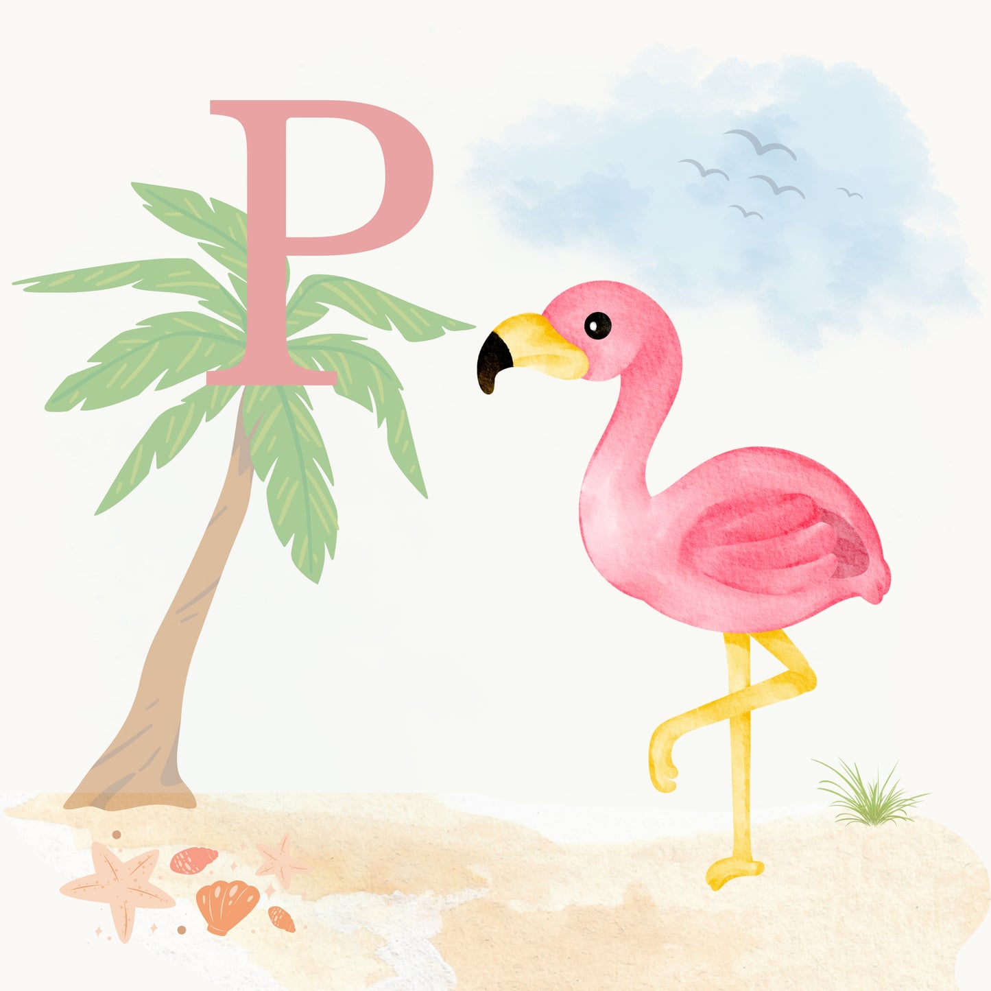 Flamingo Coastal Alphabet Printable Art - Pink