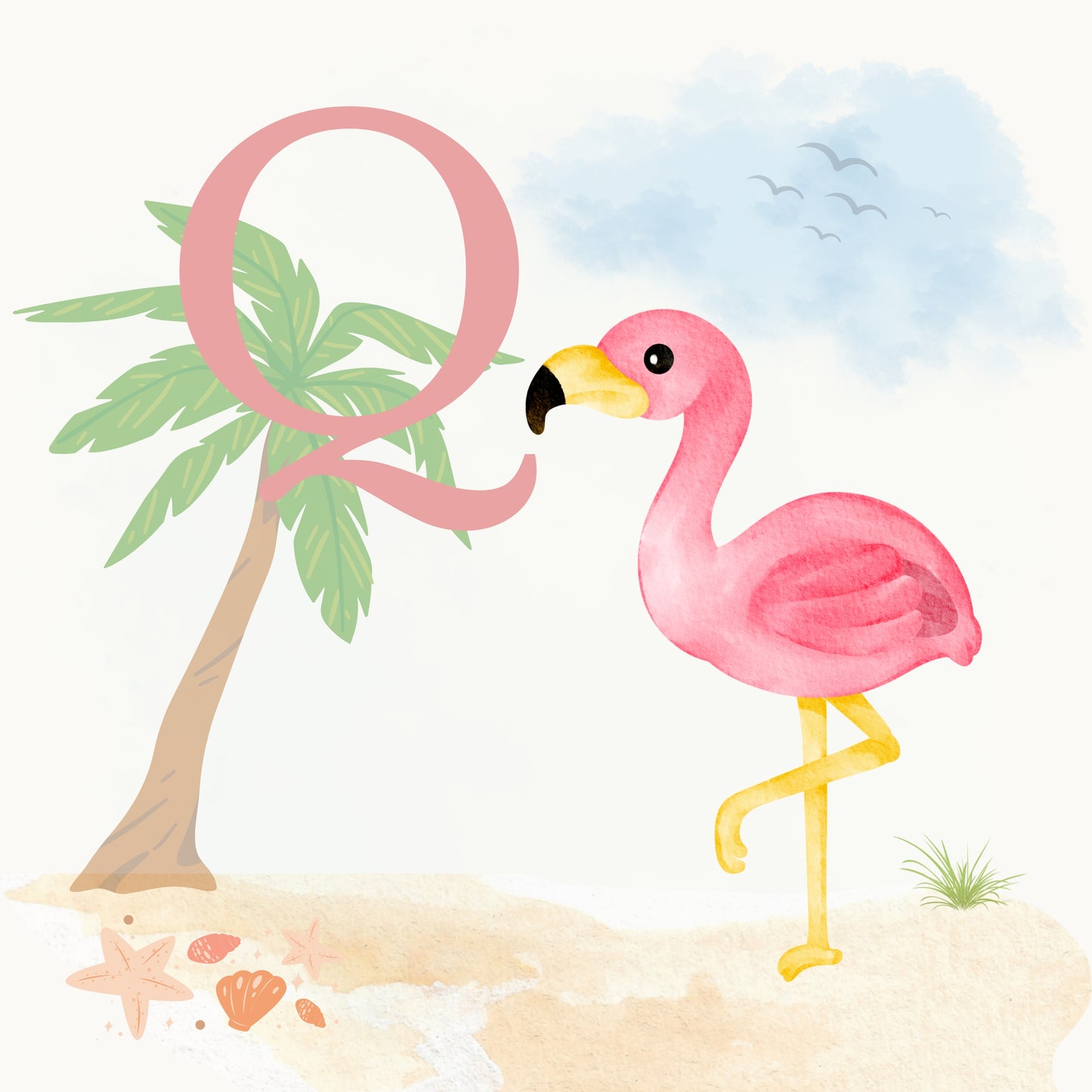 Flamingo Coastal Alphabet Printable Art - Pink