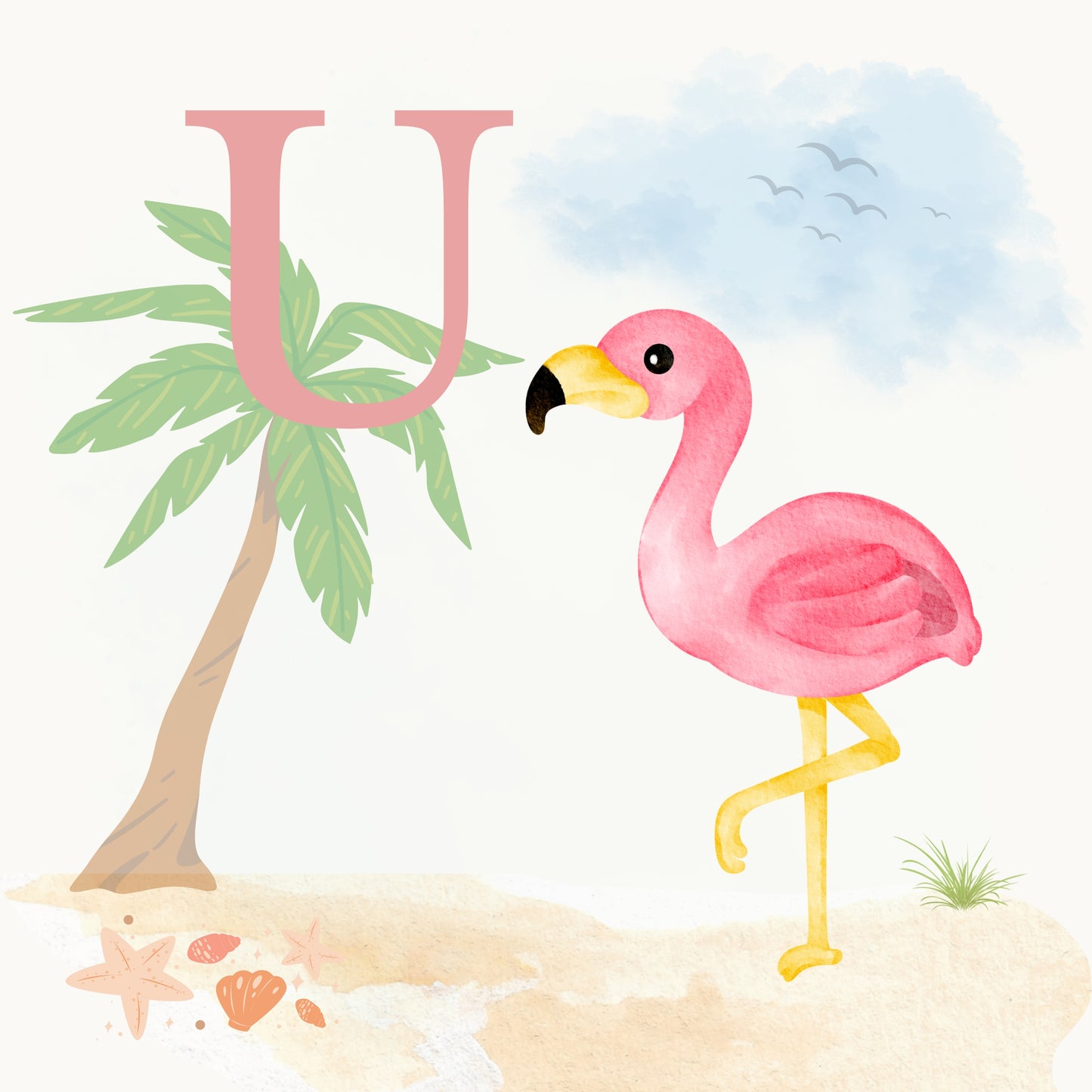 Flamingo Coastal Alphabet Printable Art - Pink