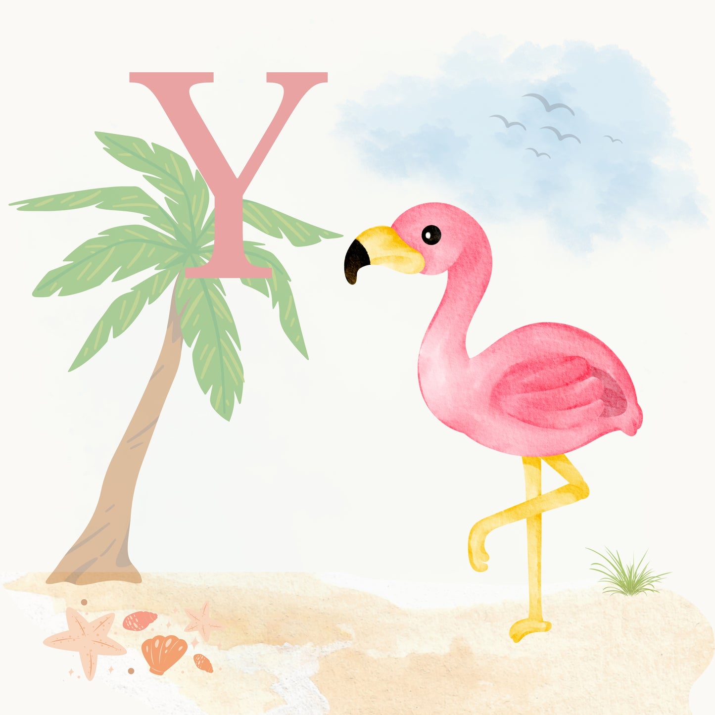 Flamingo Coastal Alphabet Printable Art - Pink