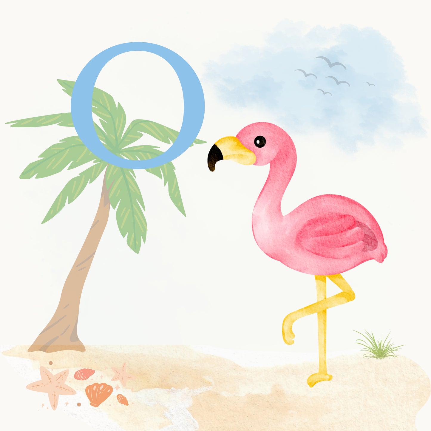 Flamingo Coastal Alphabet Printable Art - Blue