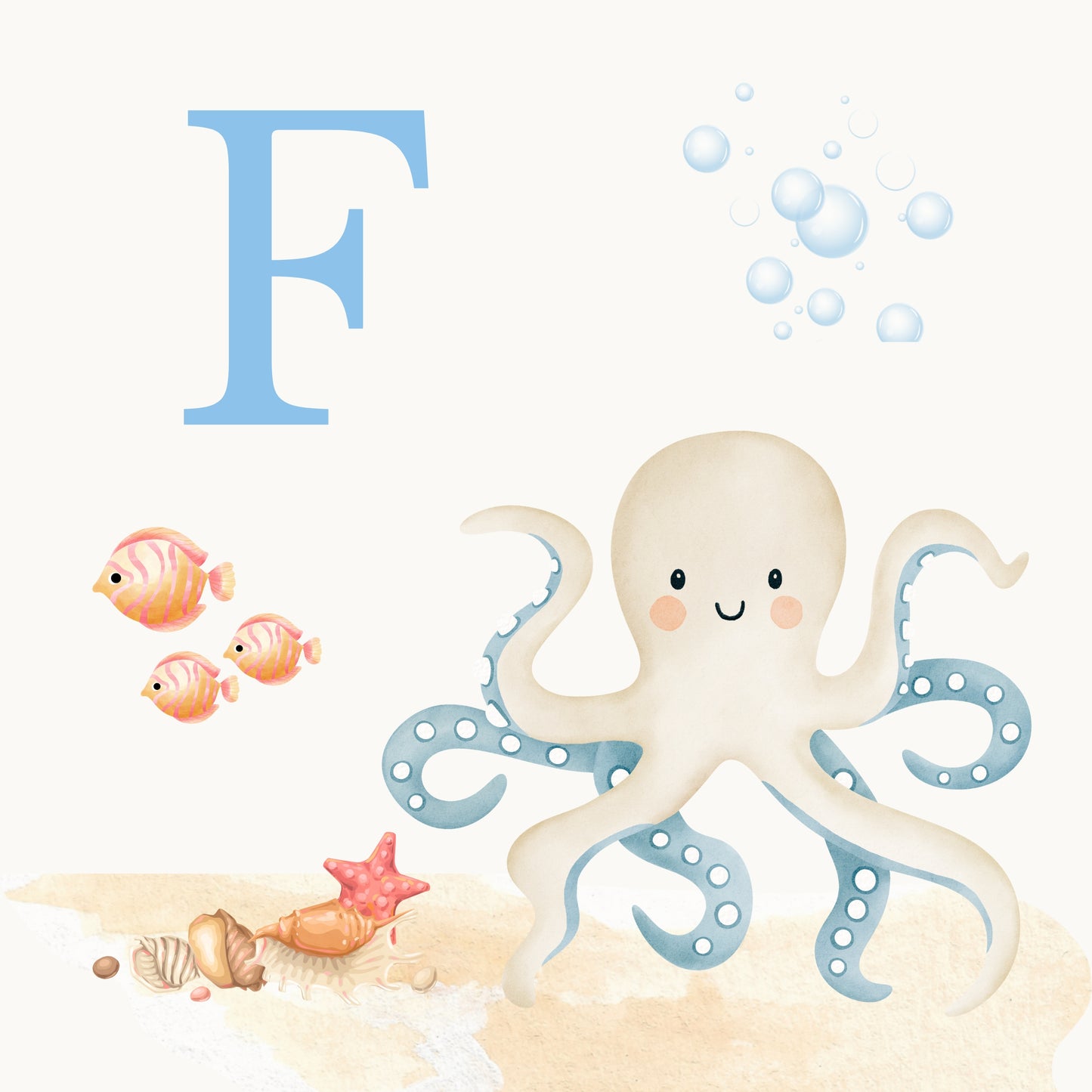 Octopus Coastal Alphabet Printable Art - Blue