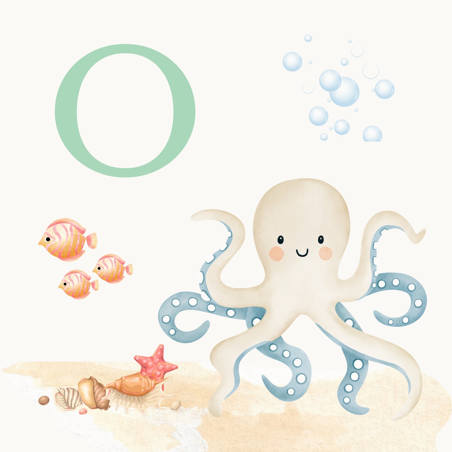 Octopus Coastal Alphabet Printable Art - Green