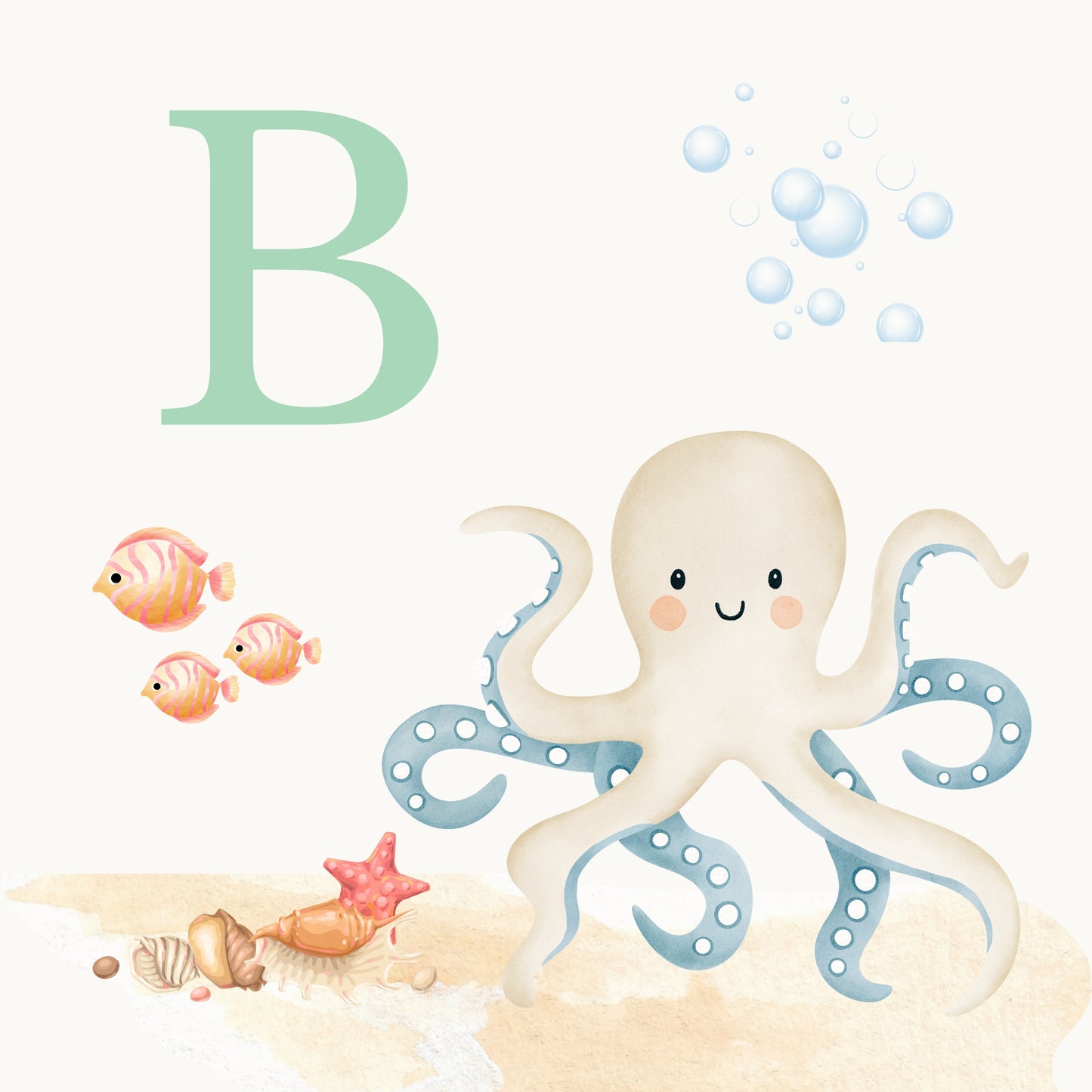 Octopus Coastal Alphabet Printable Art - Green