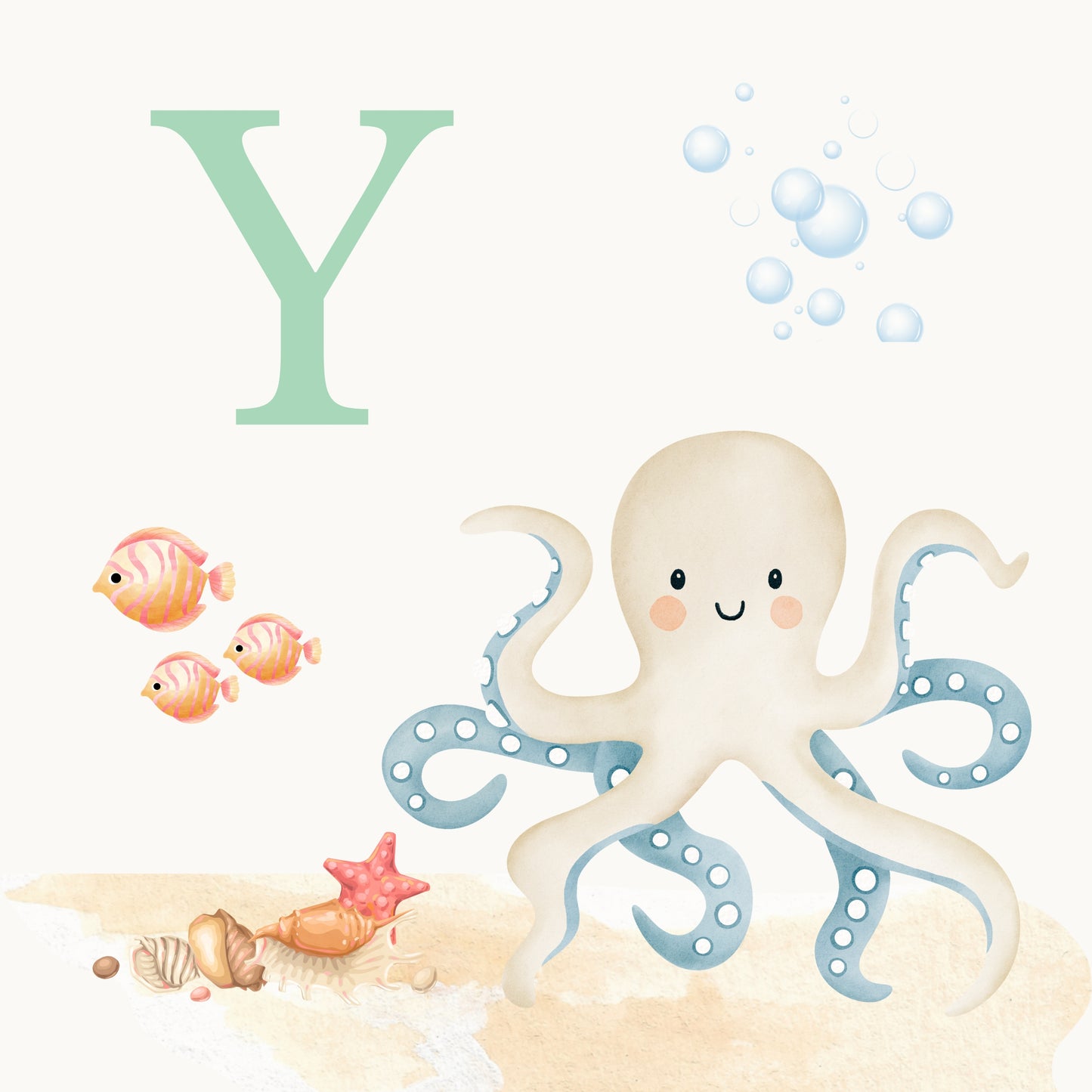 Octopus Coastal Alphabet Printable Art - Green