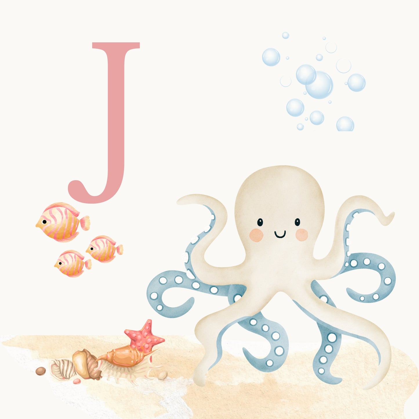 Octopus Coastal Alphabet Printable Art - Pink