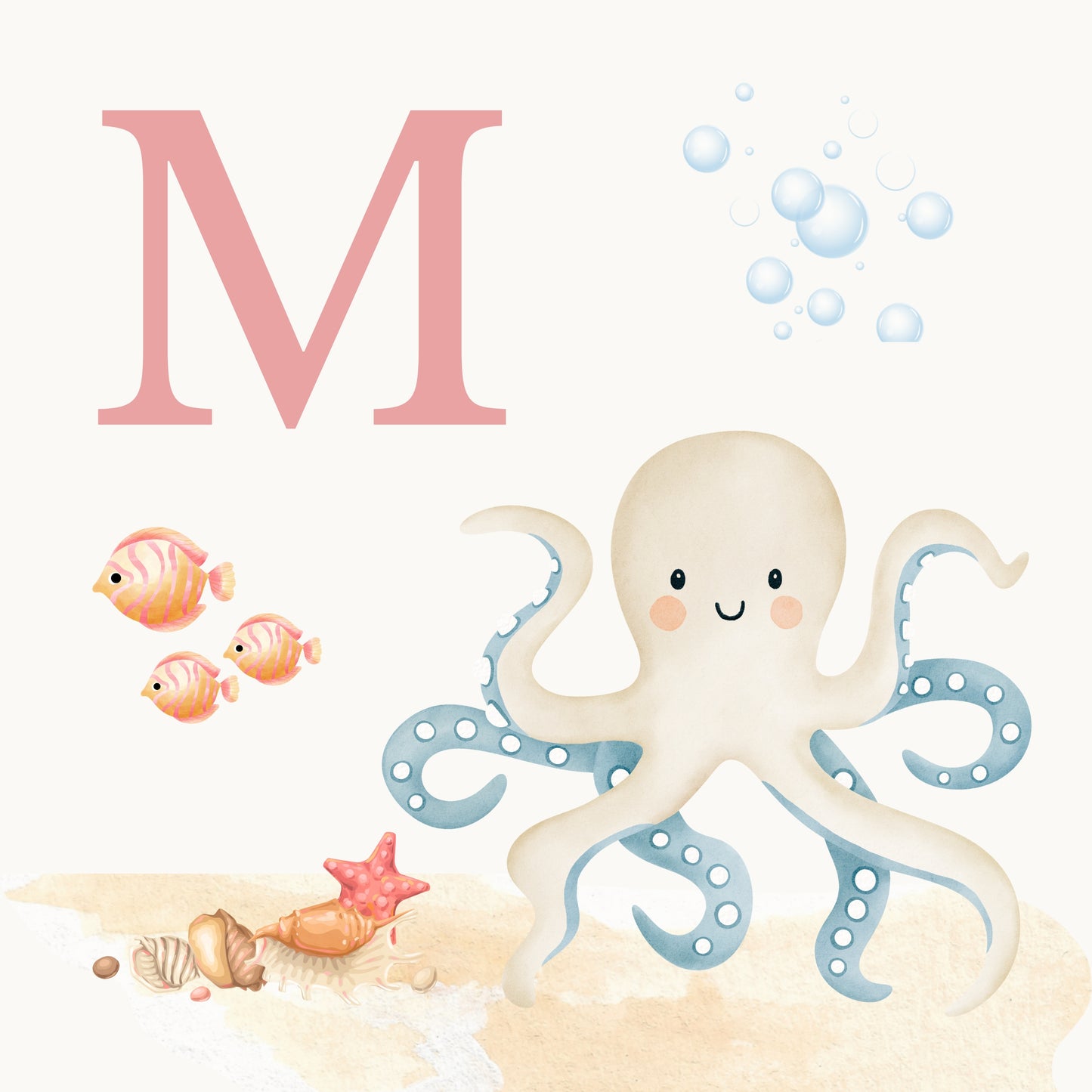 Octopus Coastal Alphabet Printable Art - Pink