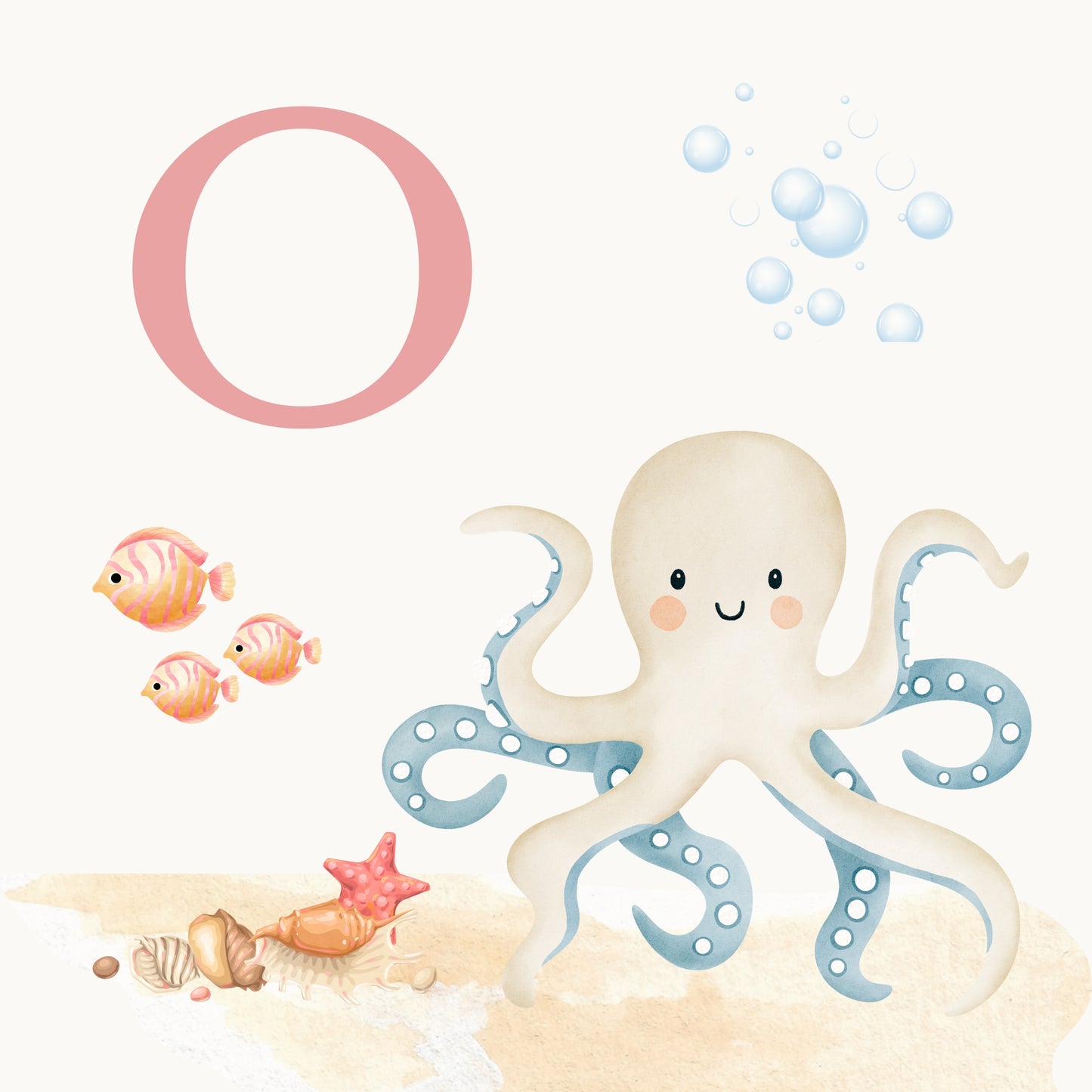 Octopus Coastal Alphabet Printable Art - Pink