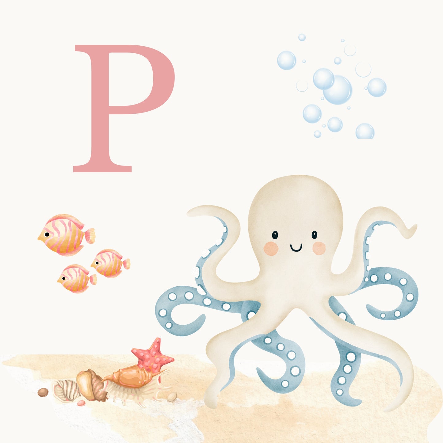 Octopus Coastal Alphabet Printable Art - Pink