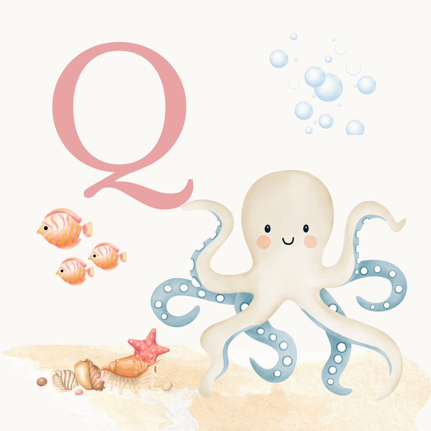 Octopus Coastal Alphabet Printable Art - Pink