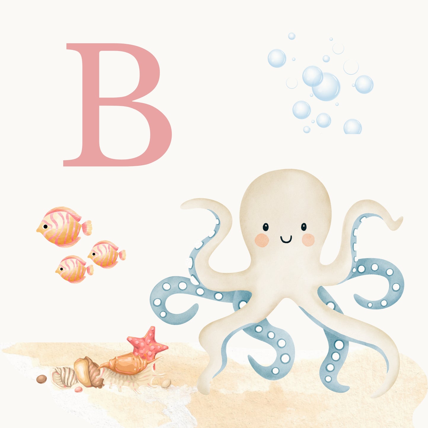 Octopus Coastal Alphabet Printable Art - Pink