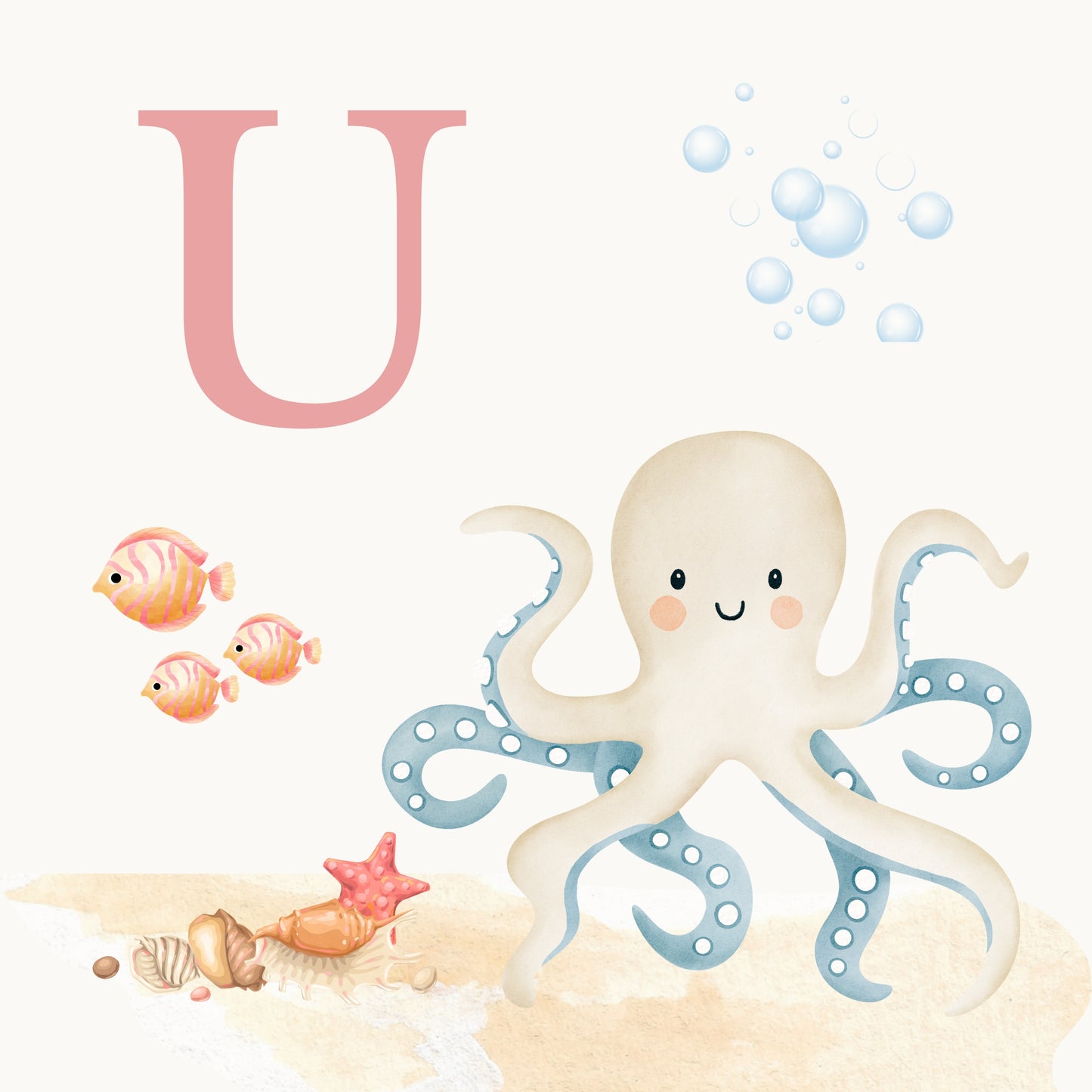 Octopus Coastal Alphabet Printable Art - Pink