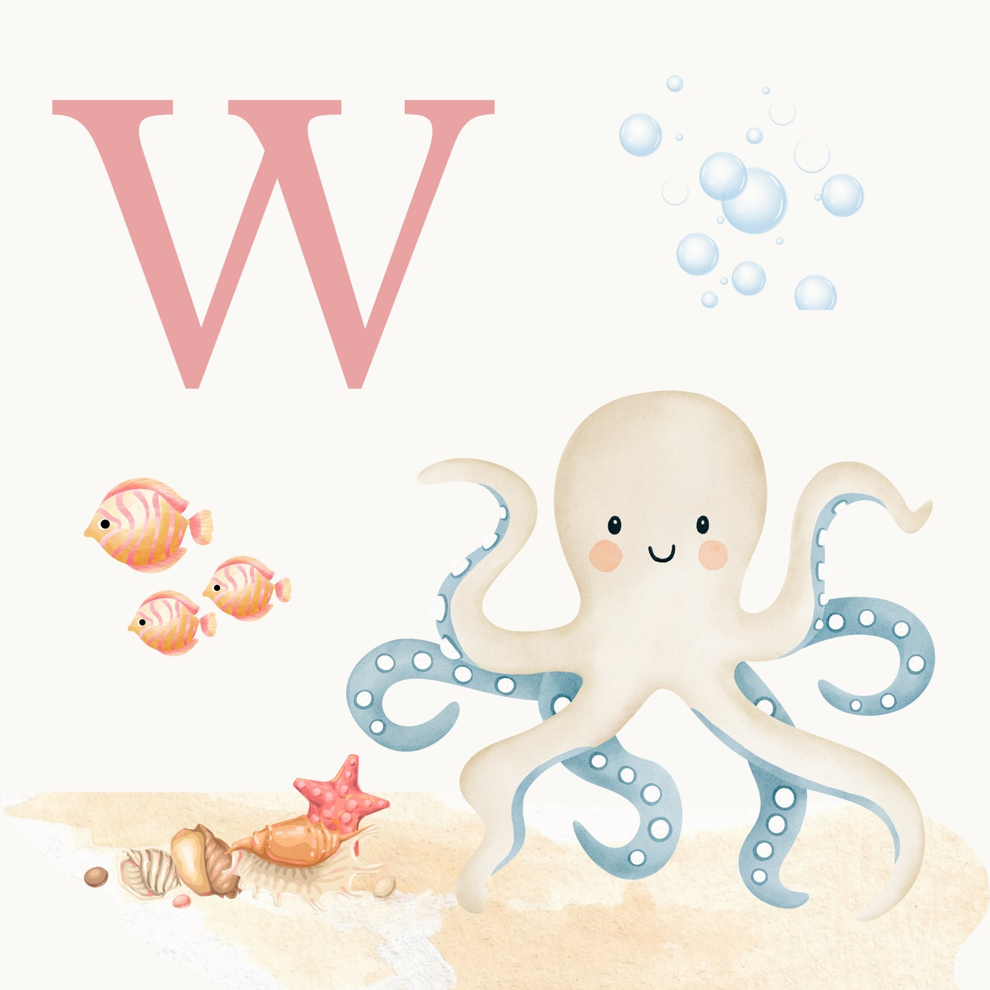 Octopus Coastal Alphabet Printable Art - Pink