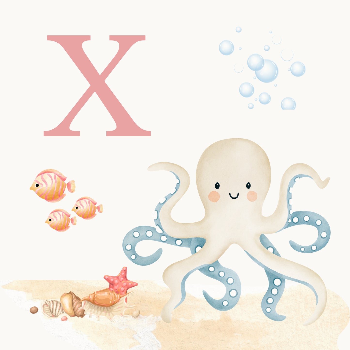 Octopus Coastal Alphabet Printable Art - Pink