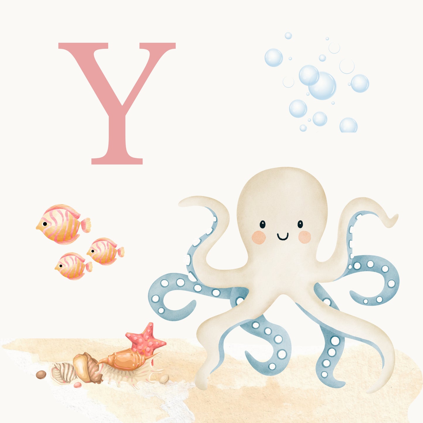 Octopus Coastal Alphabet Printable Art - Pink