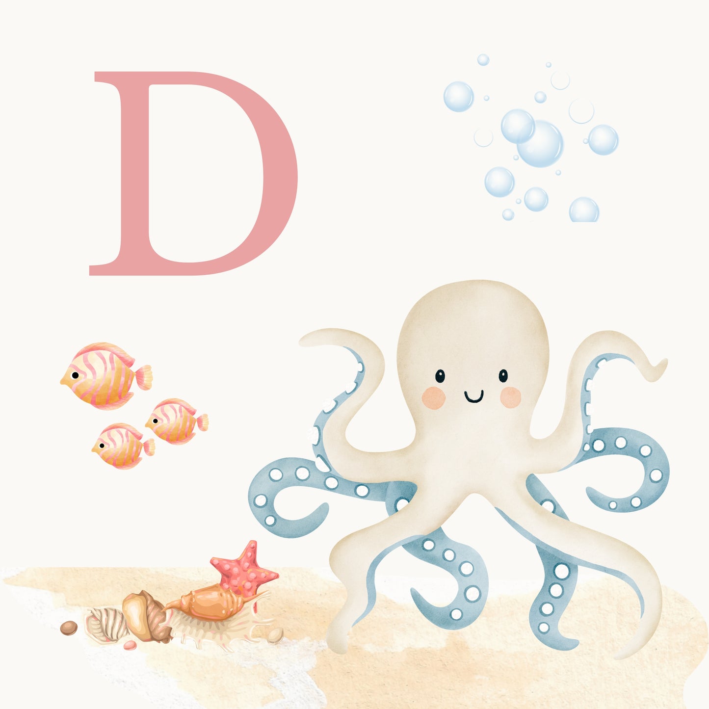 Octopus Coastal Alphabet Printable Art - Pink