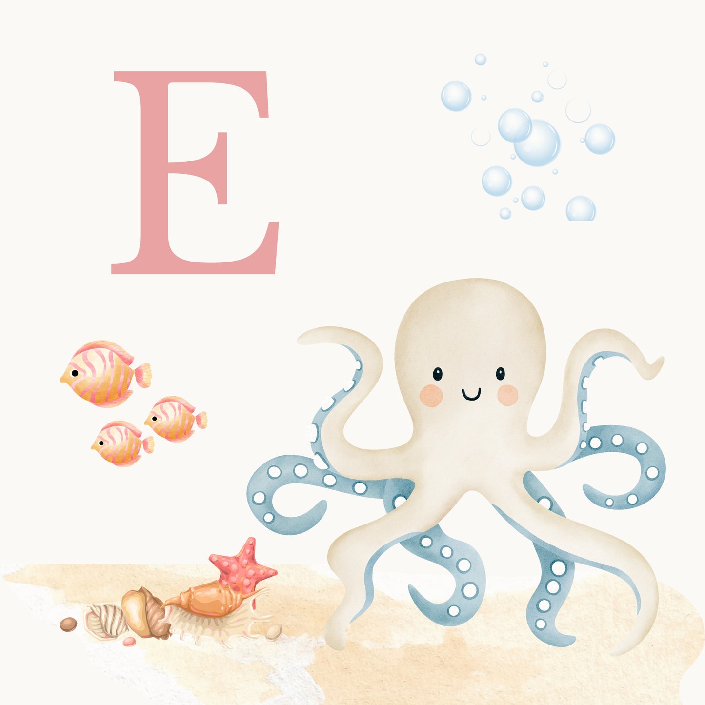 Octopus Coastal Alphabet Printable Art - Pink