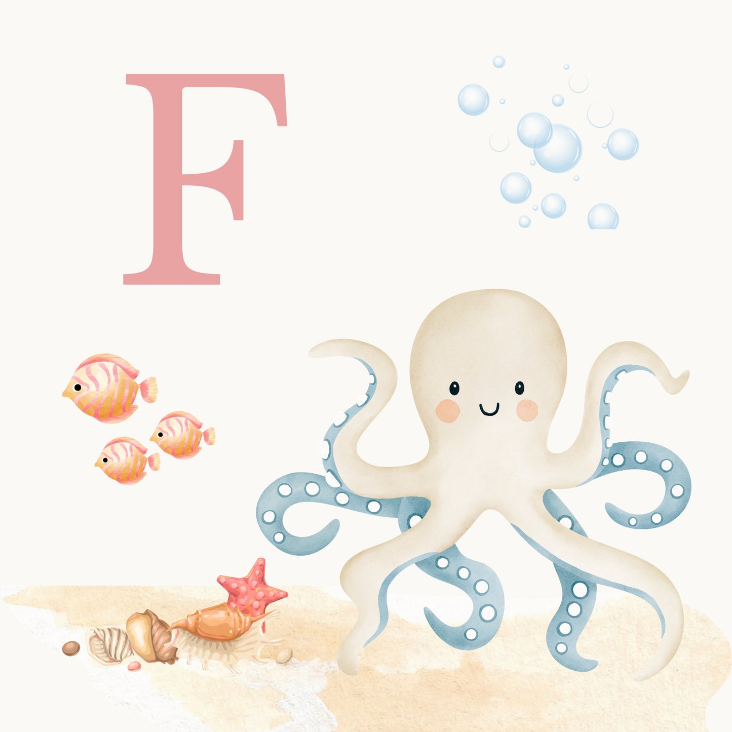 Octopus Coastal Alphabet Printable Art - Pink