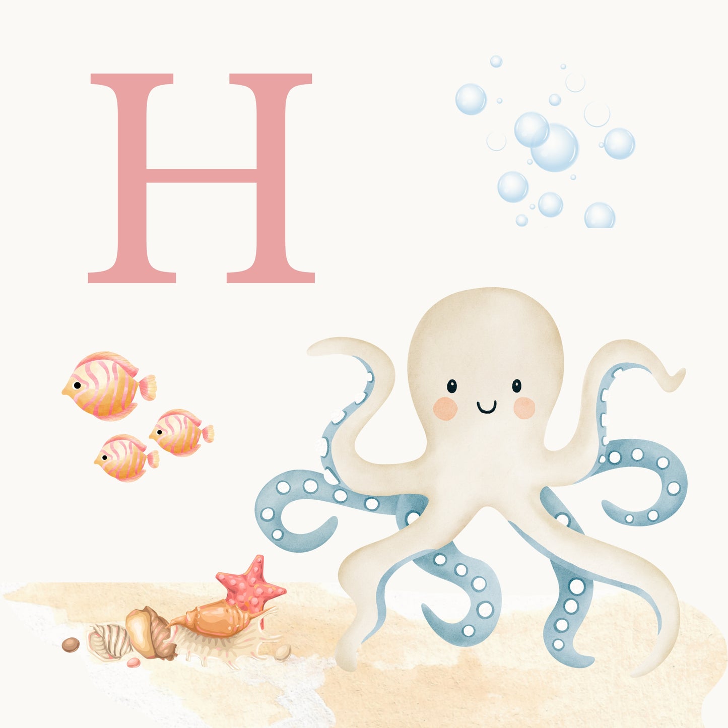 Octopus Coastal Alphabet Printable Art - Pink
