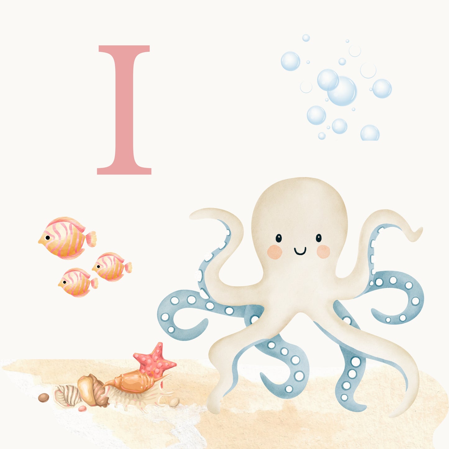 Octopus Coastal Alphabet Printable Art - Pink