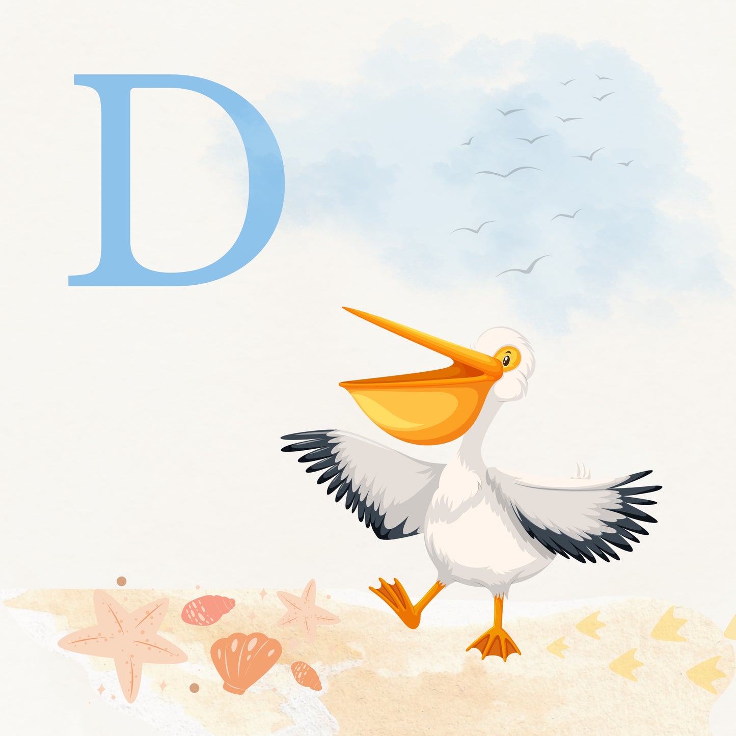 Pelican Coastal Alphabet Printable Art - Blue