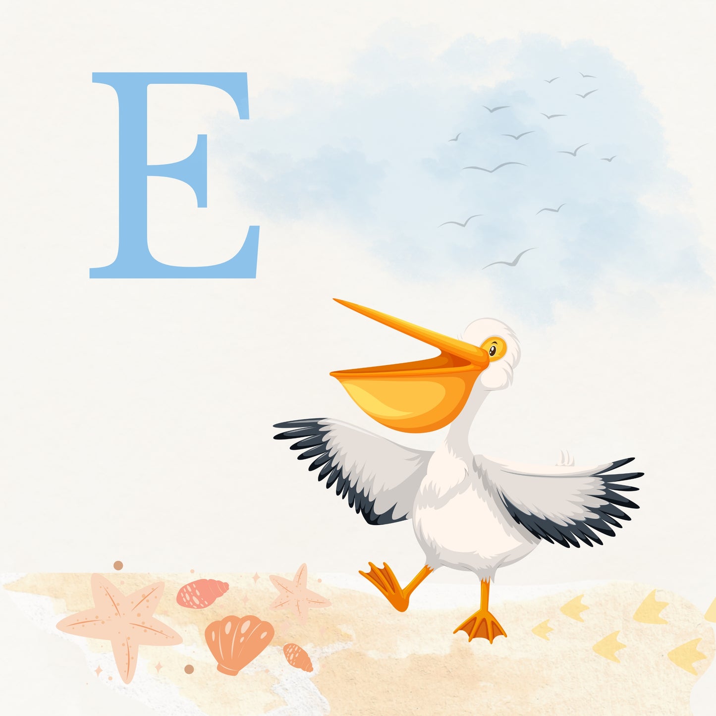 Pelican Coastal Alphabet Printable Art - Blue