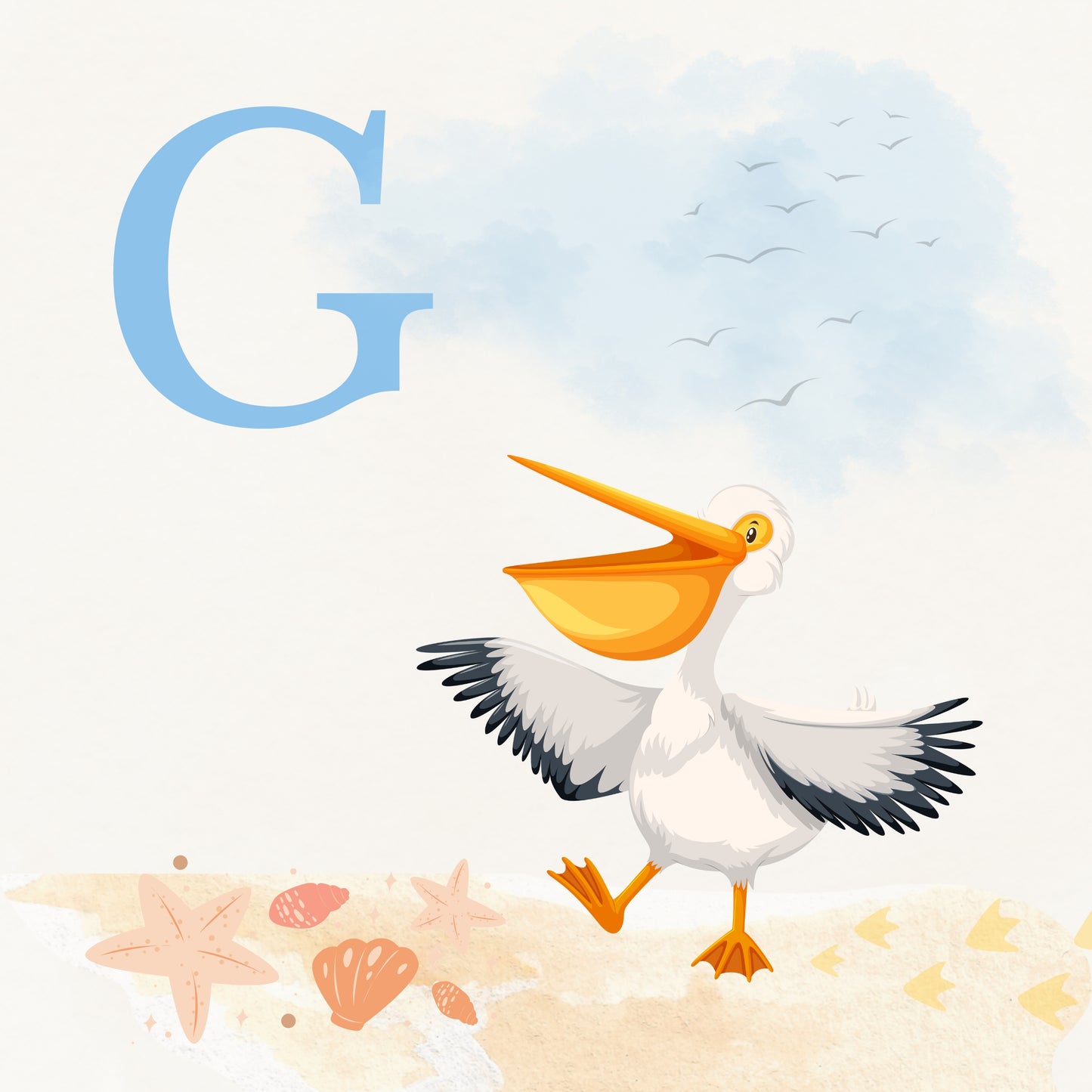 Pelican Coastal Alphabet Printable Art - Blue